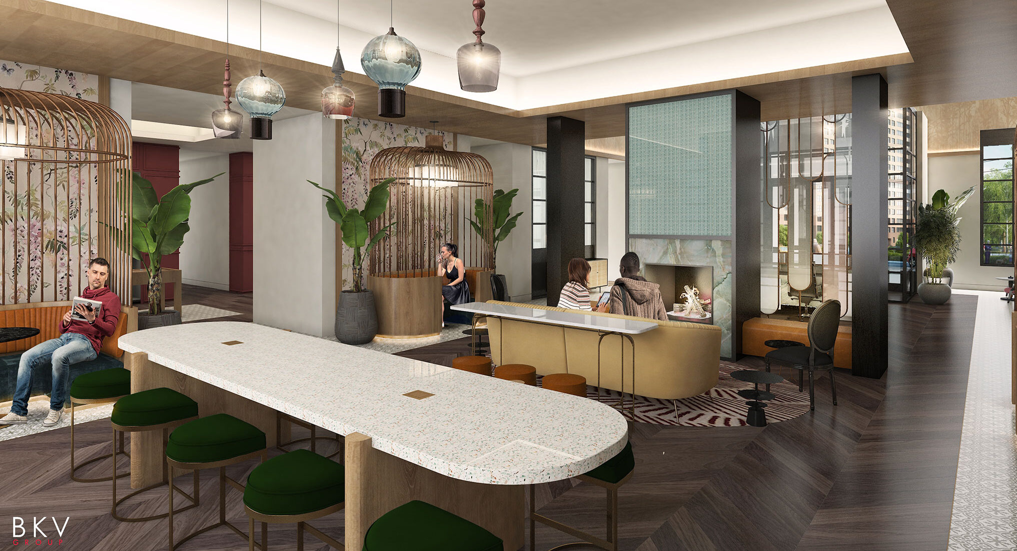 A rendering of a clubroom.